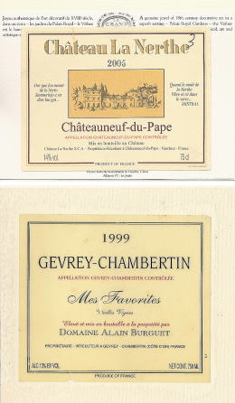 Chateauneuf-du-Pape Chateau La Nerthe 2005 & Domaine Alain Burguet Gevrey-Chambertin Mes Favorites 1999
